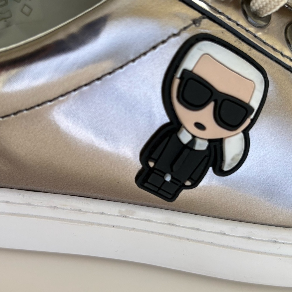 Karl Lagerfeld Metallic Silver Lace Up Sneakers with Icon Patch in size 8! - Picture 4 of 15